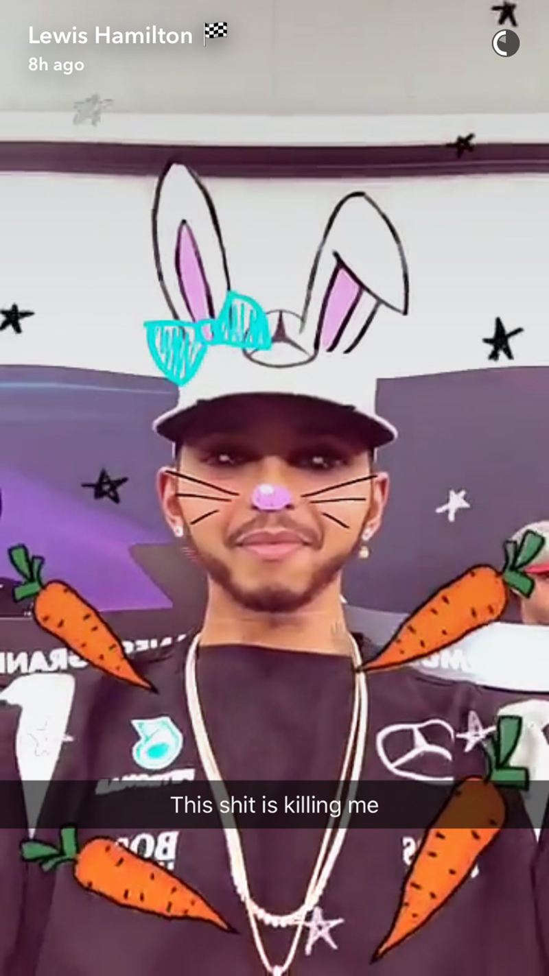 Illustration for article titled Bored Lewis Hamilton Snapchats During F1 Press Conference And It's The Best Thing He's Ever DoneÂ